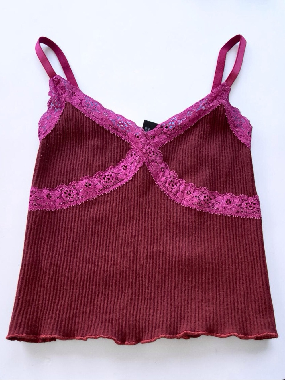 BDG Urban Outfitters Lace Trim Cami Tank Top S Burgundy Y2K Coquette